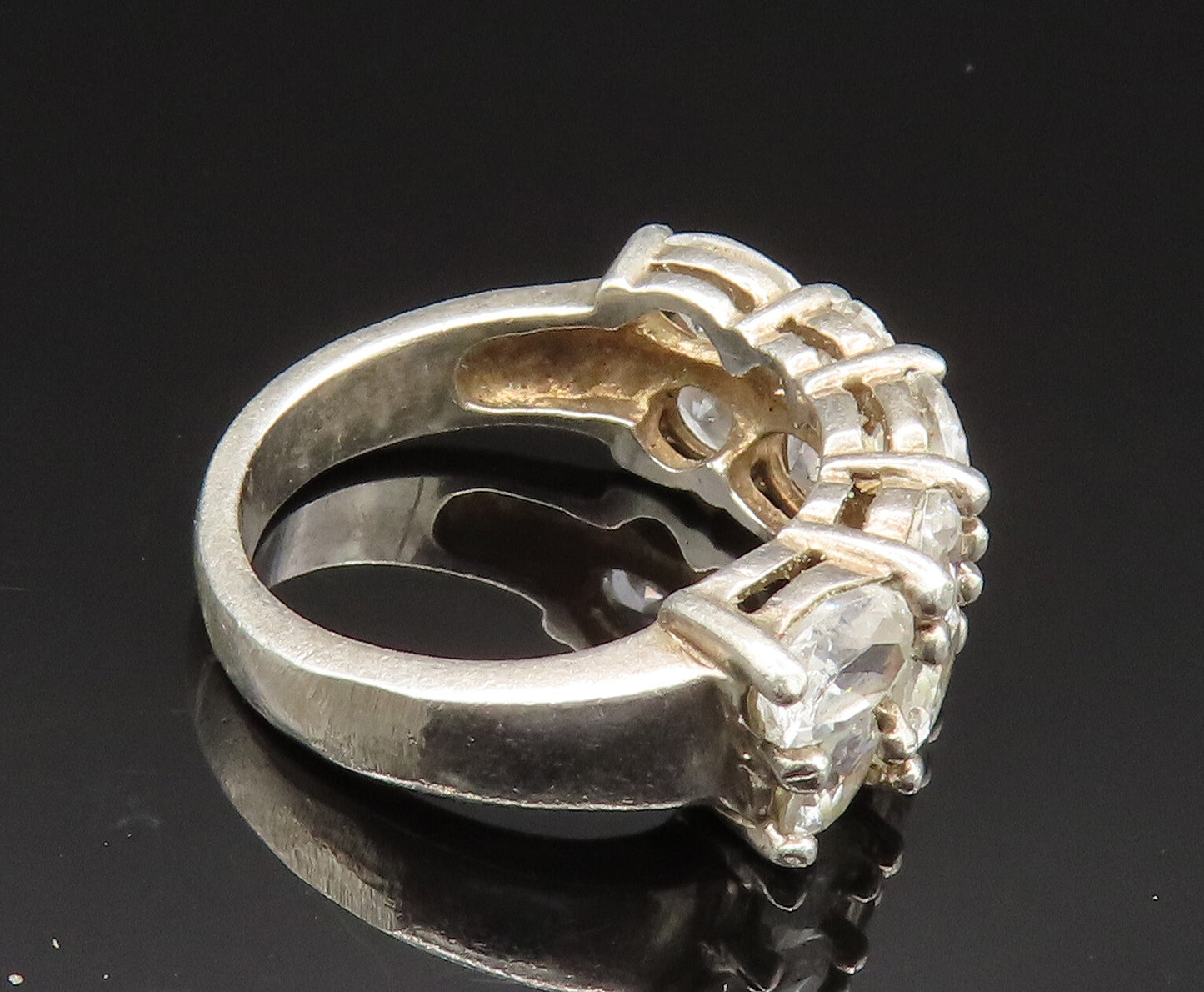 925 Silver  Vintage Double Row Cubic Zirconia Pattern Ring Sz 6.5  RG24853