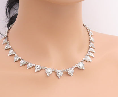 925 Sterling Silver Vintage Necklace JUDITH RIPKA CZ Beaded Halo Choker  NE4923
