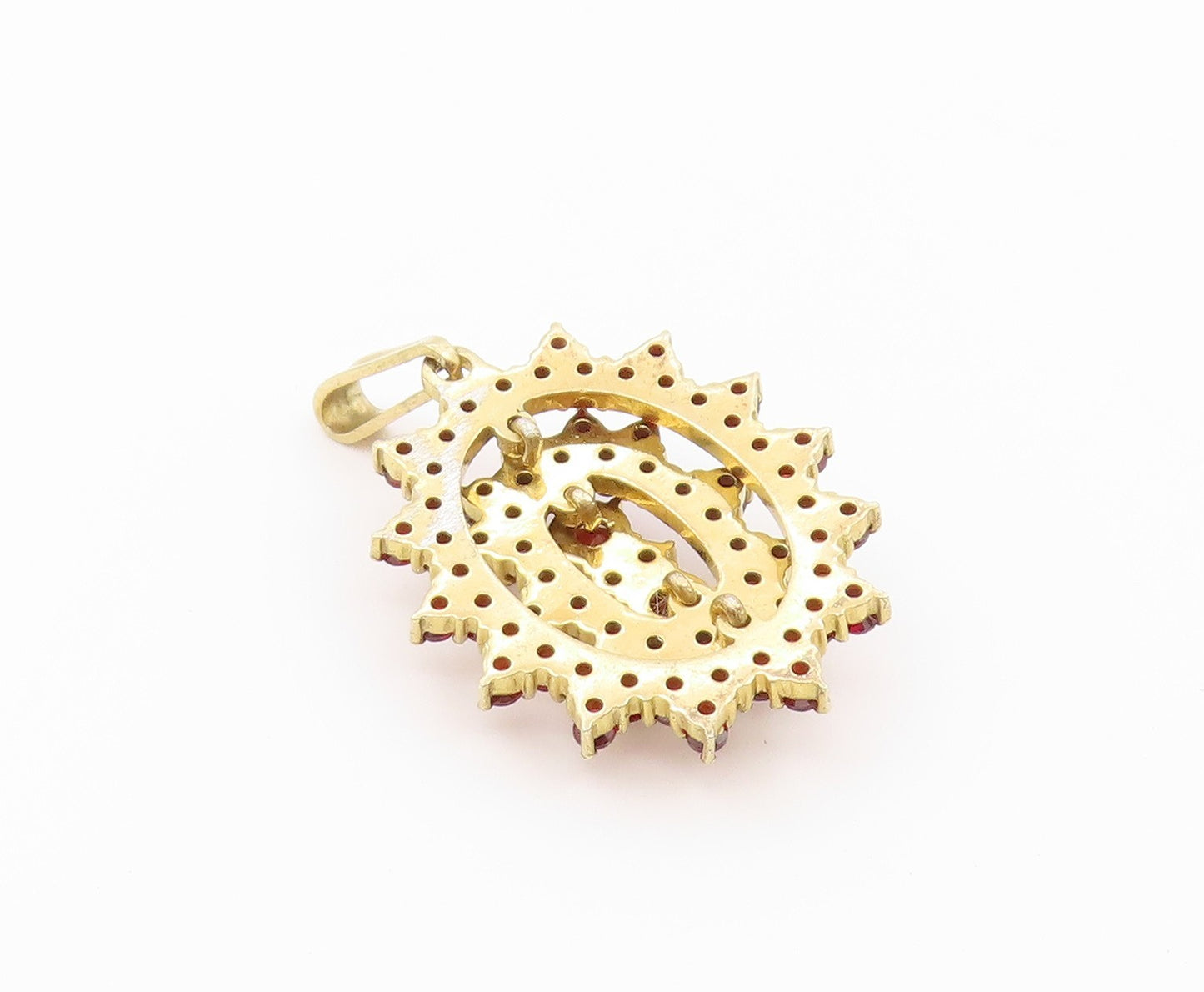 925 Sterling Silver Vintage Pendant Gold Plated Garnet Floral Cluster  PT26467
