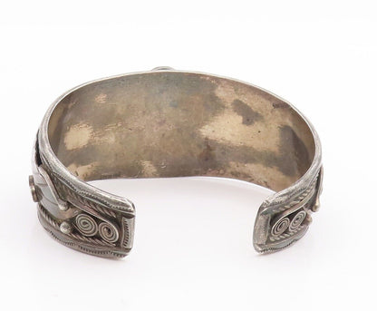 925 Sterling Silver Vintage Bracelet NAVAJO Spiral Carved Onyx Cuff  BT10700