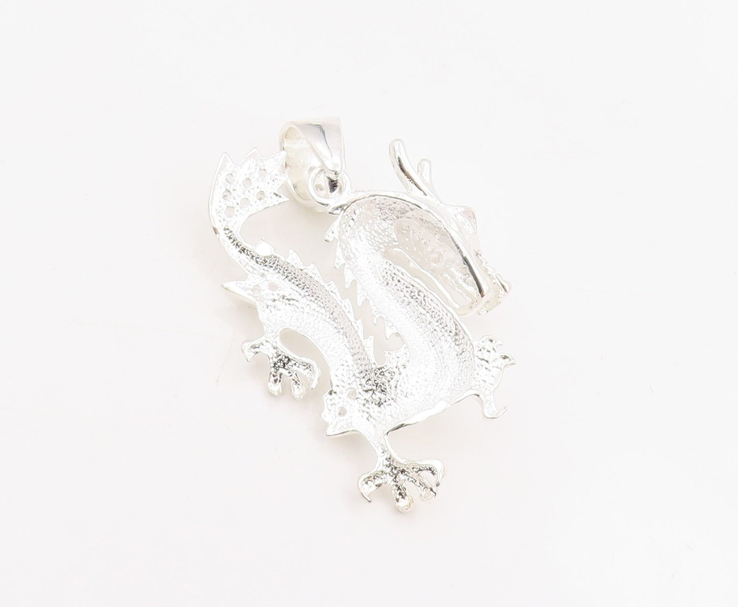 925 Sterling Silver Vintage Pendant Round CZ Textured Chinese Dragon  PT25425