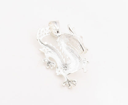 925 Sterling Silver Vintage Pendant Round CZ Textured Chinese Dragon  PT25425