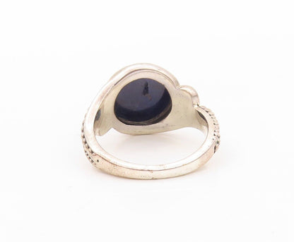 925 Sterling Silver Vintage Ring Bead Carved Round Cut Gemstone Sz 8  RG30205