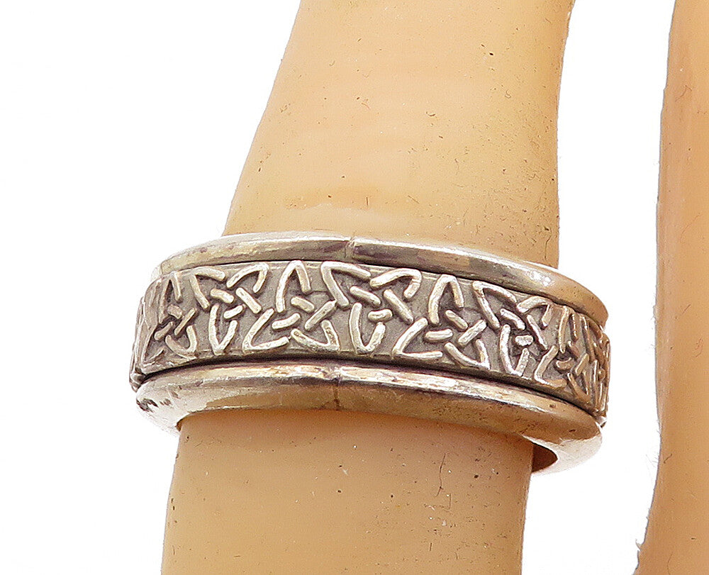 MEXICO 925 Silver  Vintage Celtic Knot Patterned Spinner Ring Sz 7  RG6966