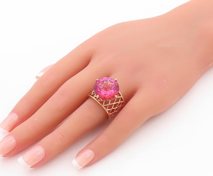 925 Sterling Silver Vintage Ring Rose Gold Plated Net Band Gemstone Sz 7 RG32466