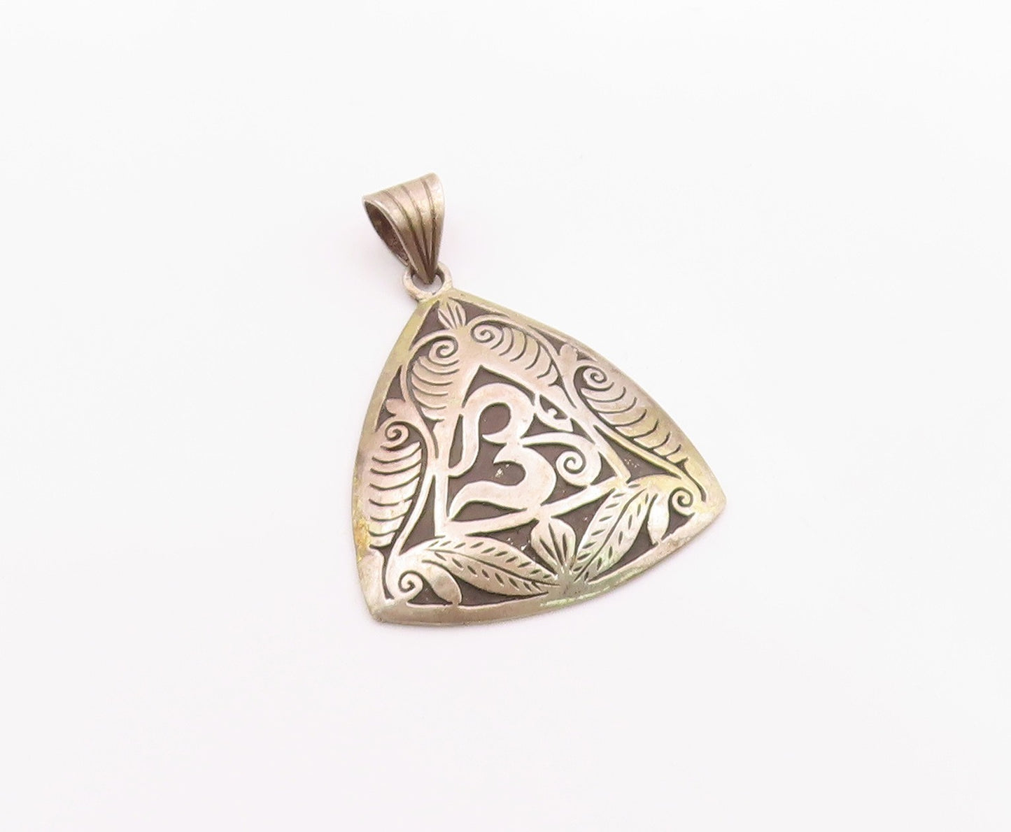 925 Sterling Silver  Vintage Om Spiritual Symbol Two Tone Pendant  PT16037