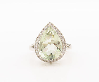 925 Sterling Silver Vintage Ring Drop Cut Gemstone Halo Topaz Sz 7  RG29451