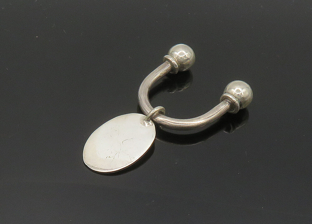 925 Sterling Silver  Vintage Shiny Oval Tag U Shape Key Ring  TR2762