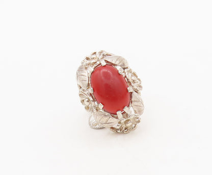 ISRAEL 925 Silver  Vintage Cutout Floral Carved Carnelian Ring Sz 6.5  RG27397