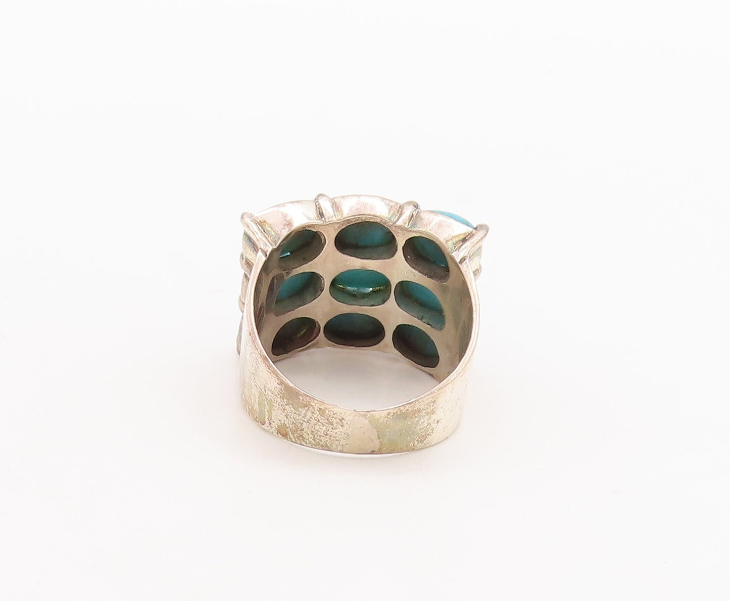 925 Sterling Silver Vintage Ring Cabochon Oval Blue Turquoise  Sz 8  RG29441