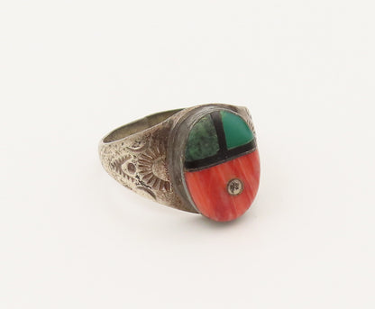 NAVAJO 925 Silver  Vintage Spiny Malachite & Jasper Ring Sz 9.5  RG26509