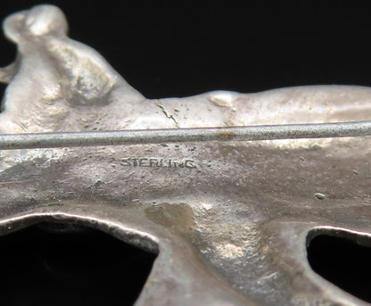 925 Sterling Silver  Vintage Man Riding Elephant Brooch Pin  BP9631