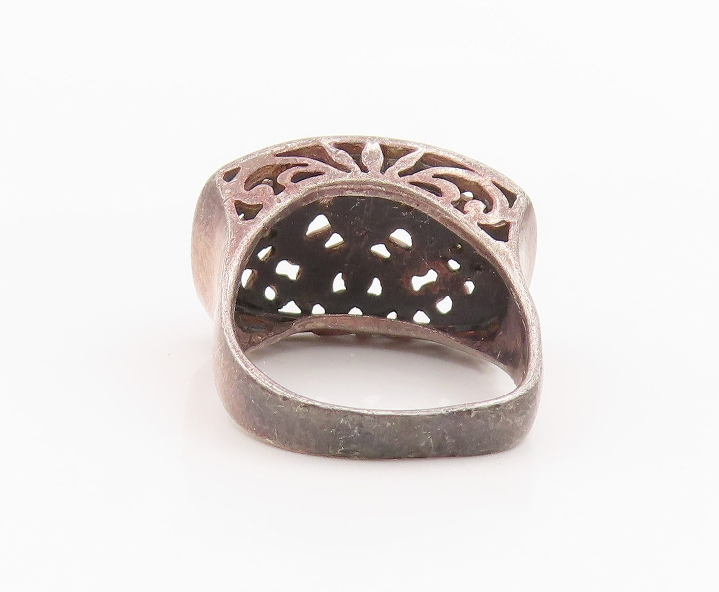 925 Sterling Silver Vintage Ring Intricate Open Scrollwork Signet  Sz 8  RG34253