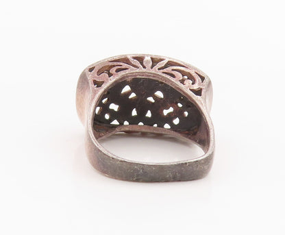 925 Sterling Silver Vintage Ring Intricate Open Scrollwork Signet  Sz 8  RG34253