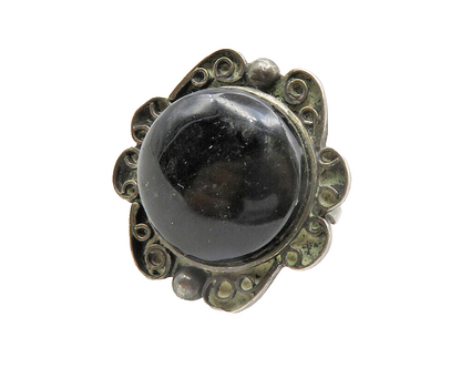 925 Sterling Silver  Vintage Black Onyx Floral Cocktail Ring Sz 6.5  RG13721