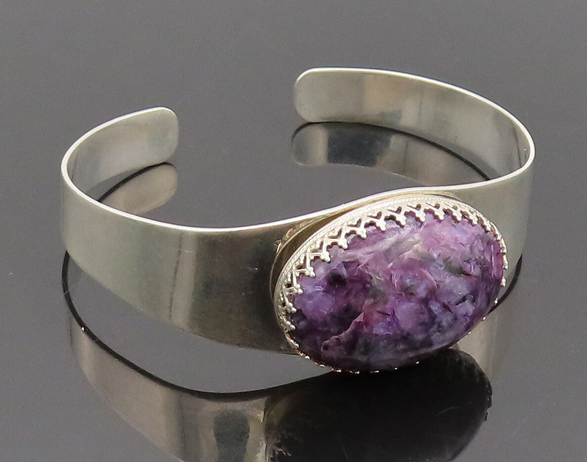 DTR JAY KING 925 Silver  Vintage Minimalist Charoite Cuff Bracelet  BT10009