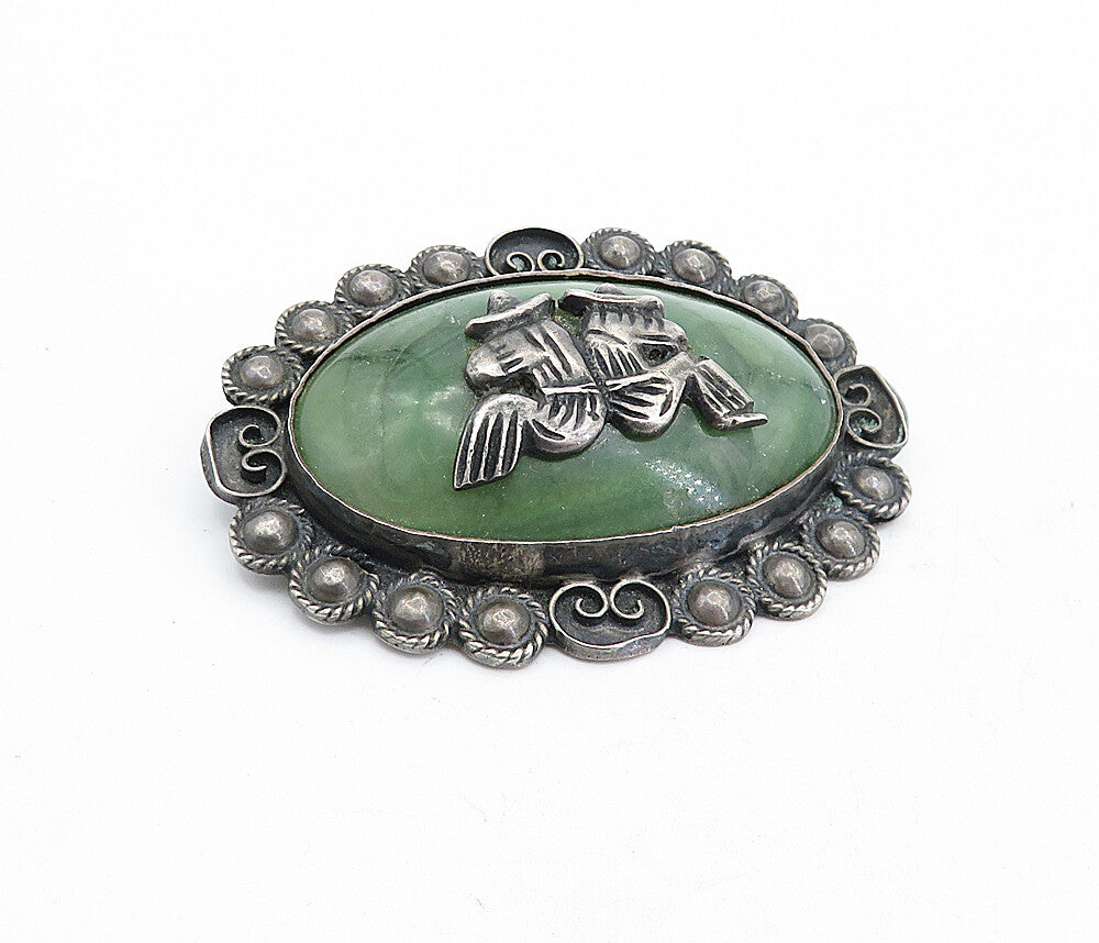 MEXICO 925 Sterling Silver  Vintage Jasper Sitting Men Brooch Pin  BP1794