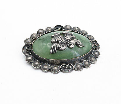 MEXICO 925 Sterling Silver  Vintage Jasper Sitting Men Brooch Pin  BP1794