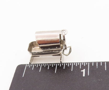 925 Sterling Silver Vintage Pendant Minimalist 3D Carved Crib Charm  PT23171