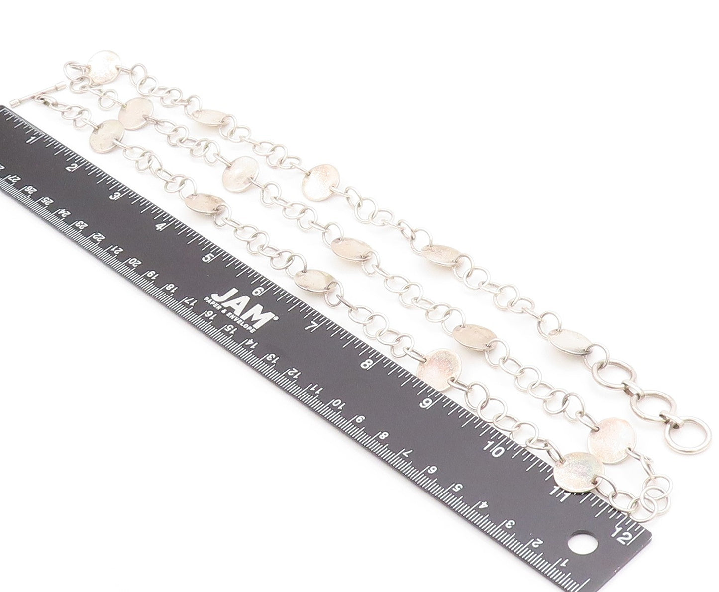 925 Sterling Silver Vintage Necklace Geometric Chain With Toggle Clasp   NE4682