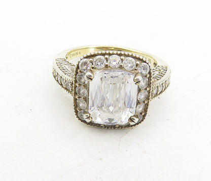 925 Sterling Silver  Vintage Shiny Cubic Zirconia Cocktail Ring Sz 9  RG8680