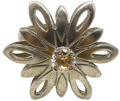 TAMARA 925 Silver  Topaz Centered Flower Motif Cocktail Ring Sz 6.5  RG10588