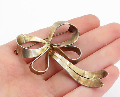 925 Sterling Silver  Vintage Dark Tone Bow Tied Ribbon Brooch Pin  BP1448