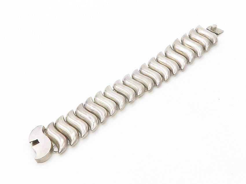 MEXICO 925 Sterling Silver  Vintage Smooth Shiny Swirl Chain Bracelet  BT6730