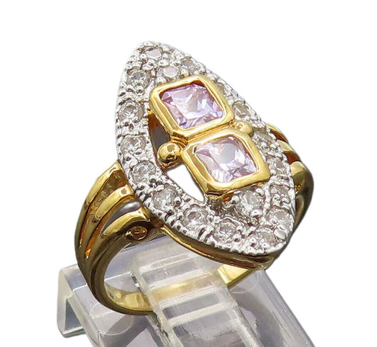 925 Silver  Vintage Two Tone Topaz Marquise Shaped Ring Sz 5.25  RG26755