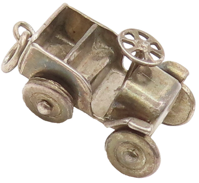 925 Sterling Silver  Vintage Mini 3D Carved Open Retro Car Pendant  PT22229