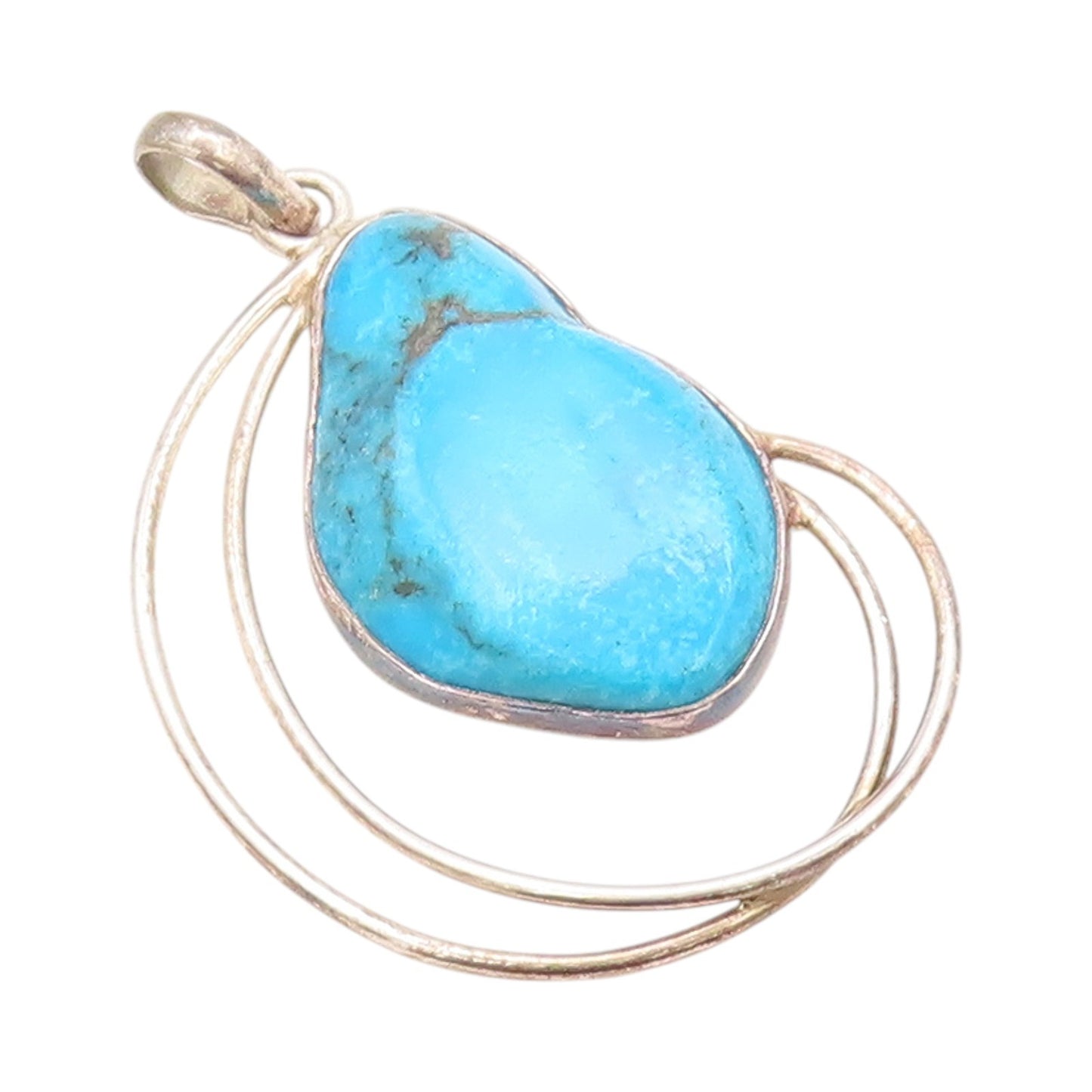 925 Sterling Silver Vintage Pendant Modernist Turquoise Wired Design  PT24208