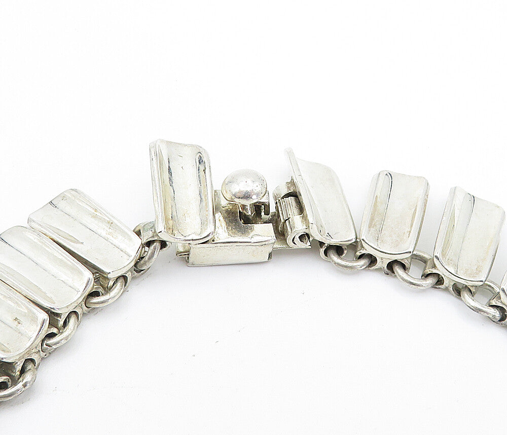 MEXICO 925 Sterling Silver  Vintage Inlaid Black Stone Chain Necklace  NE1098