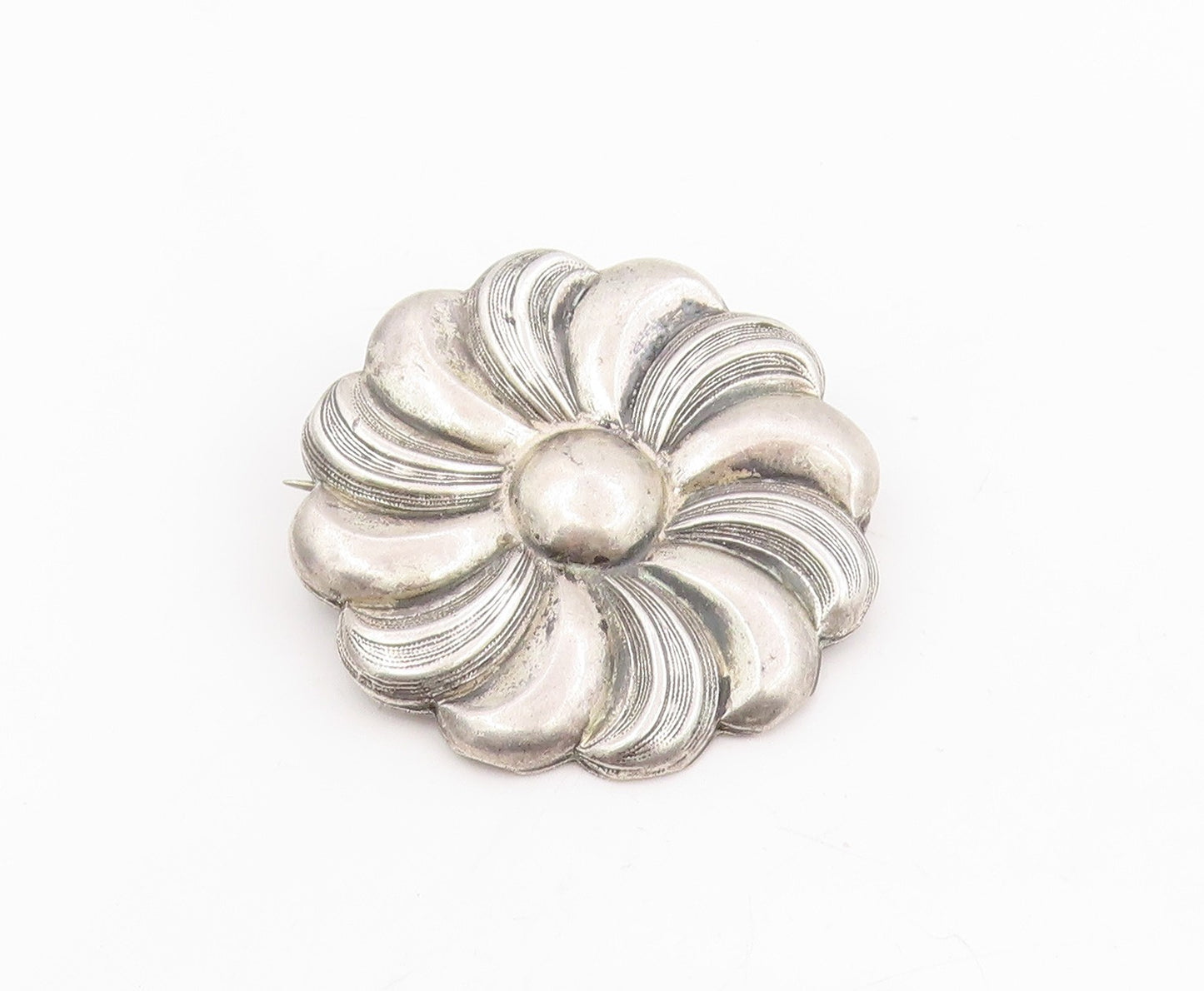 925 Sterling Silver Vintage Brooch Pin Classic Curving Botanical Flower  BP12241