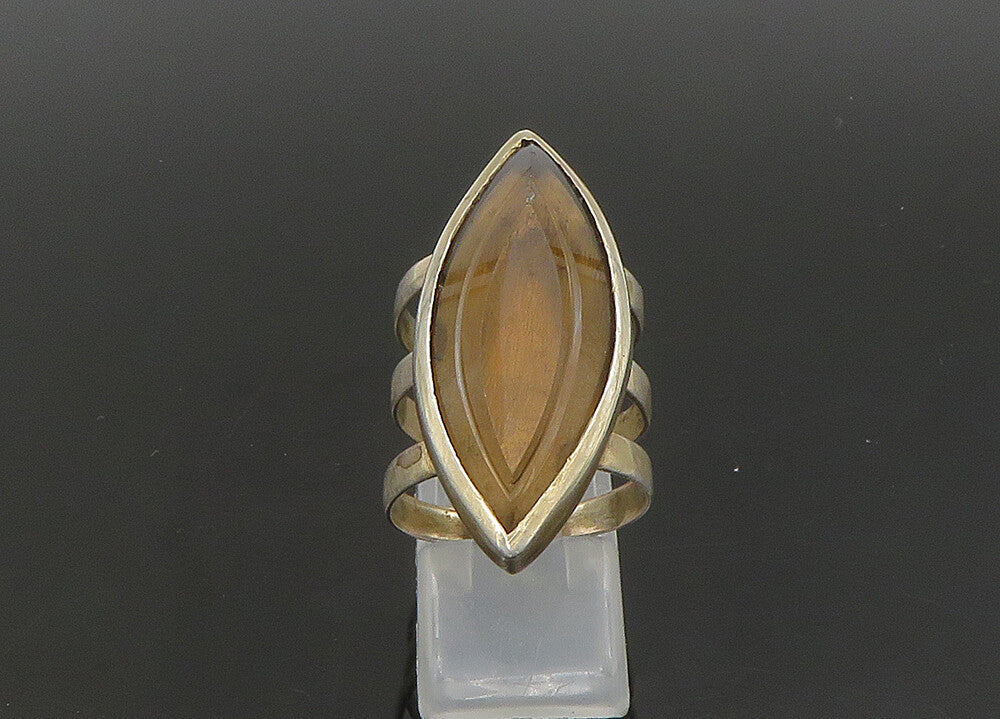925 Sterling Silver  Vintage Marquise Smoky Topaz Cocktail Ring Sz 7  RG22827