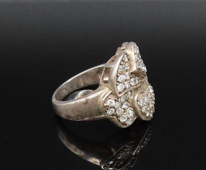 925 Sterling Silver  Vintage Six Sparkly Topaz Love Hearts Ring Sz 8  RG25805