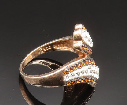 925 Sterling Silver  Vintage Sparkly Rhinestones Bypass Ring Sz 7  RG24579