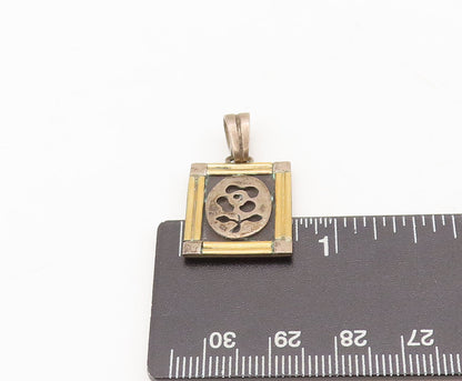 925 Sterling Silver Vintage Pendant Mini Carved Flower Rectangle Framed  PT22592