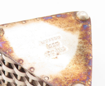 925 Sterling Silver Vintage Trinket Box MEXICO Triangular Basketweave  TR4221