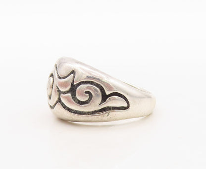 925 Sterling Silver Vintage Ring Dark Tone Swirly Design Etched  Sz 8.5  RG31154