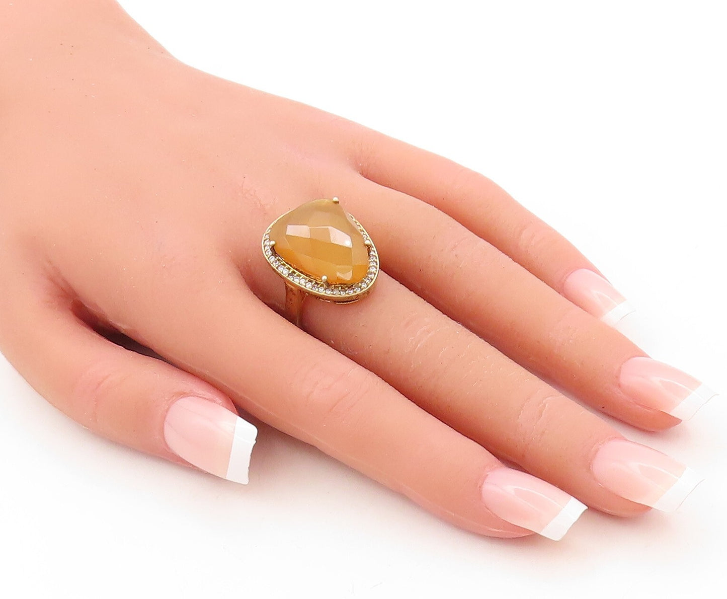 925 Sterling Silver Vintage Ring Gold Plated Amorphas Citrine & CZ Sz 7  RG31002