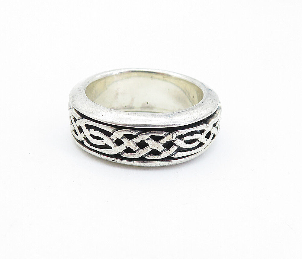 925 Sterling Silver  Vintage Celtic Knot Pattern Spinner Ring Sz 6  RG7134