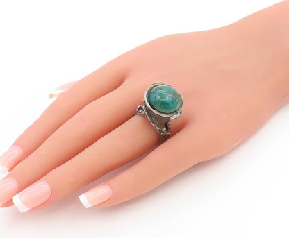 925 Sterling Silver Vintage Ring POLAND Cabochon Turquoise Dome  Sz 7  RG34750