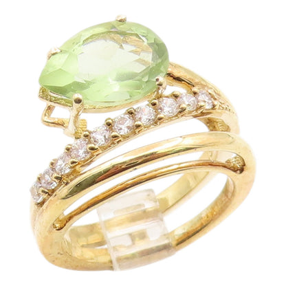 925 Sterling Silver Vintage Ring Gold Plated Peridot & CZ Bypass  Sz 7  RG35913