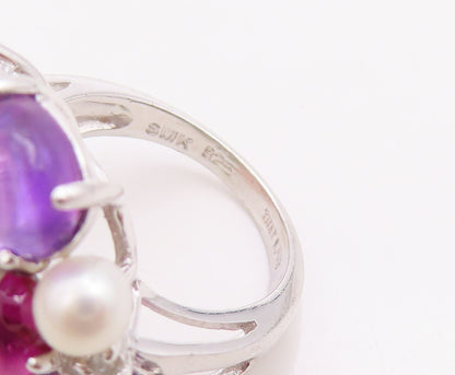 925 Sterling Silver Vintage Ring Brutalist Multi Gemstone Cluster  Sz 5  RG30710
