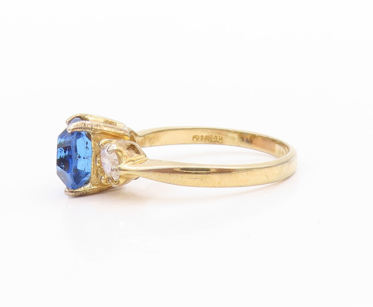 925 Sterling Silver Vintage Ring Gold Plated Round Sapphire Topaz  Sz 8  RG33365
