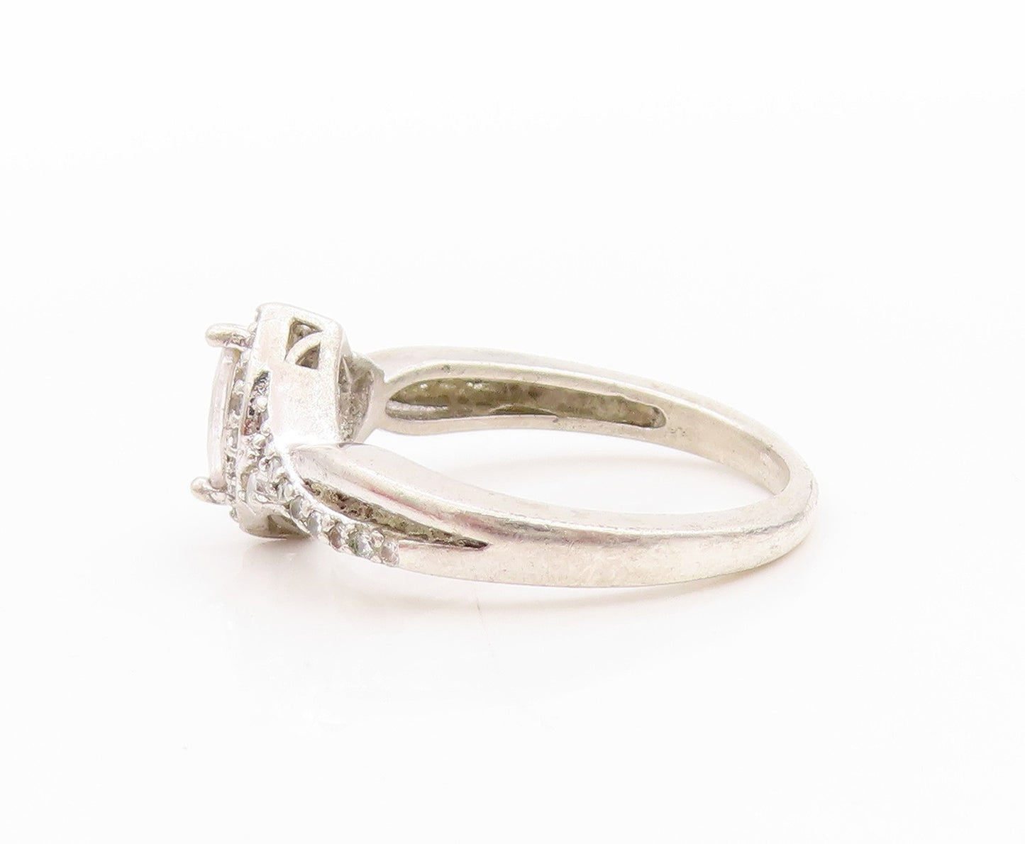 925 Sterling Silver Vintage Ring Modernist Design Marquise Cut CZ  Sz 6  RG33382