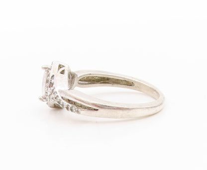 925 Sterling Silver Vintage Ring Modernist Design Marquise Cut CZ  Sz 6  RG33382