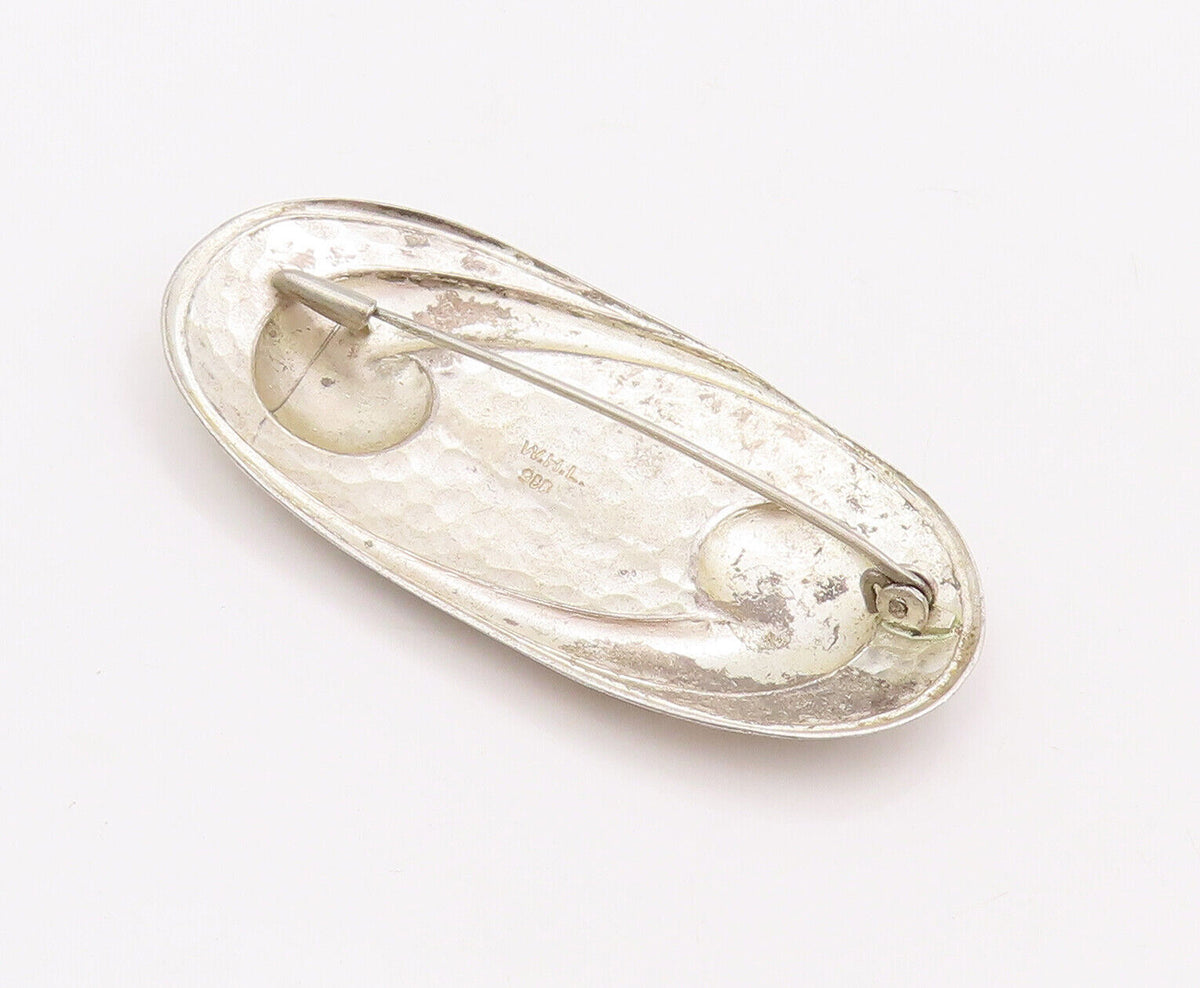 925 Sterling Silver Vintage Brooch Pin WILLIAM HENRY Oval Dented Swirl  BP10921