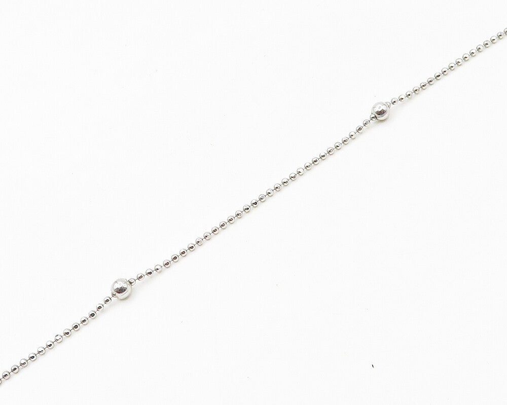 925 Sterling Silver  Vintage Shiny Petite Beaded Chain Necklace  NE3058