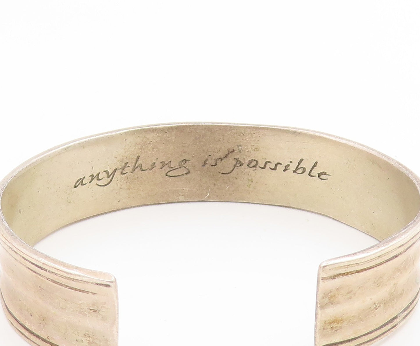 925 Sterling Silver Vintage Bracelet Engraved Anything Is Possible Cuff  BT11914